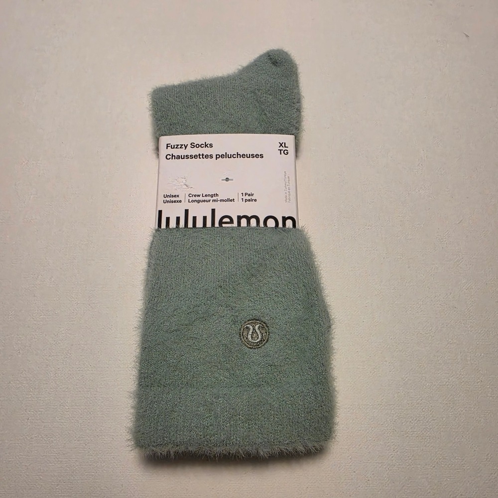 Lululemon Fuzzy Crew Socks Soft Knit Jade Grey Size XL